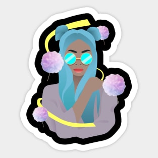 black girl with blue birthday gift Sticker